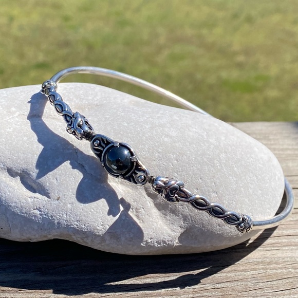 Celtic Lion Torc Necklace .925 Sterling Silver w/ genuine Hematite gem USA - Picture 10 of 15